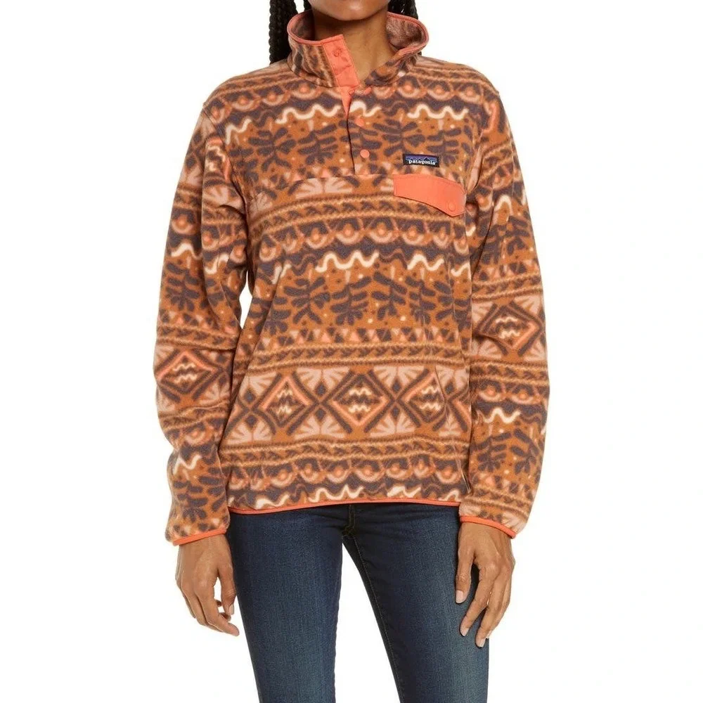 Patagonia Synchilla Snap-T Fleece Aztec Mangrove Henna‎ Brown Women's XXS Retro